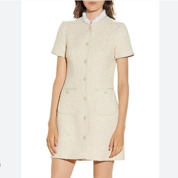Sandro Metallic Ivory Tweed Dress - Picture 4 of 6